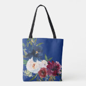 Bruidsmeisje Navy Burgundy Bloemenkrans Tote Tas (Achterkant)