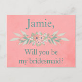 Bruidsmeisje Nodig Roze en Groene Bloemen uit Uitnodiging Briefkaart (Voorkant)