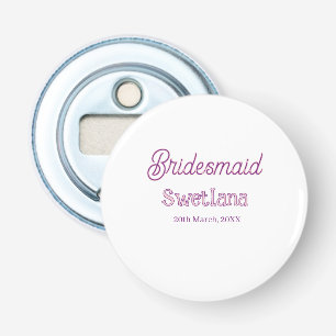 bruidsmeisje paars roze naam datum bruidskamerheer button flesopener