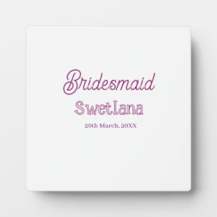 bruidsmeisje paars roze naam datum bruidskamerheer fotoplaat
