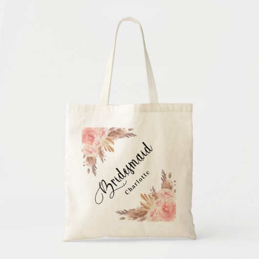 Bruidsmeisje Pampas gras roze goud bloemige bruilo Tote Bag (Voorkant)