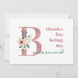 Bruidsmeisje Roze Bloem Letter Trouwen Bedankkaart