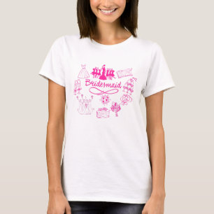Bruidsmeisje Roze Doodle Schets Bruiloft Afbeeldin T-shirt