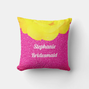 Bruidsmeisje Roze Glitter Bruiloft Bloem Gele Roos Buitenkussen