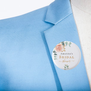 Bruidsmeisje roze gouden bloemige eucalyptus elega ronde button 3,2 cm