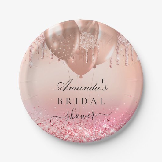 Bruidsmeisje roze gouden glans glitter naam papieren bordje (Voorkant)