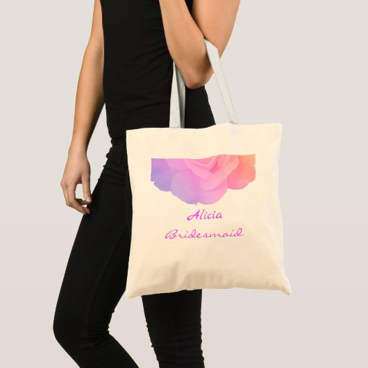 Bruidsmeisje Roze Rose Aangepaste Naam Bloemen Bru Tote Bag (Voorkant (product))