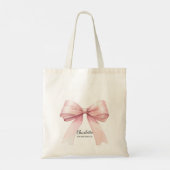 Bruidsmeisje roze strik elegante naam tote bag (Achterkant)