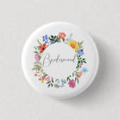 Bruidsmeisje Script Trouw Wildflower  Ronde Button 3,2 Cm (Voorkant)