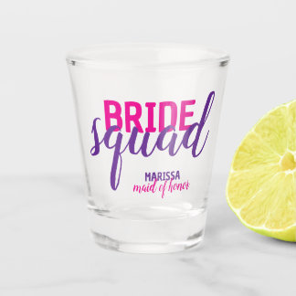 Bruidsmeisje squad roze script vrijgezellenfeest shot glas