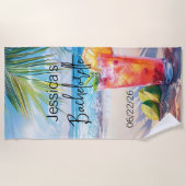Bruidsmeisje Strand Monogram Cocktail Zeegezicht Strandlaken (Voorkant)