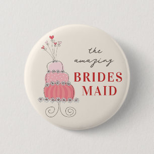 BRUIDSMEISJE Sweet Pink Wedding Cake Naam Tag Butt Ronde Button 5,7 Cm