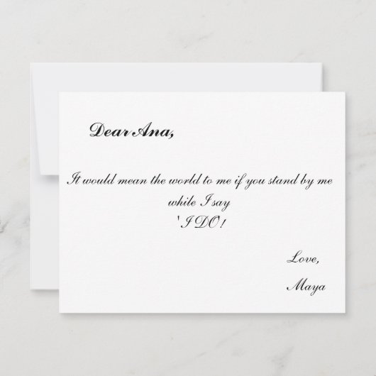 Bruidsmeisje Uitnodiging mooi eenvoudig en elegant (Achterkant)