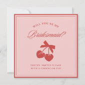 Bruidsmeisje voorstel Coquette Cherry & Bow Pink Kaart (Voorkant)