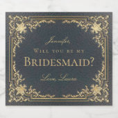 Bruidsmeisje voorstel  Elegant Navy Blue Gold Sparkling Wijnetiket (Enkel label)