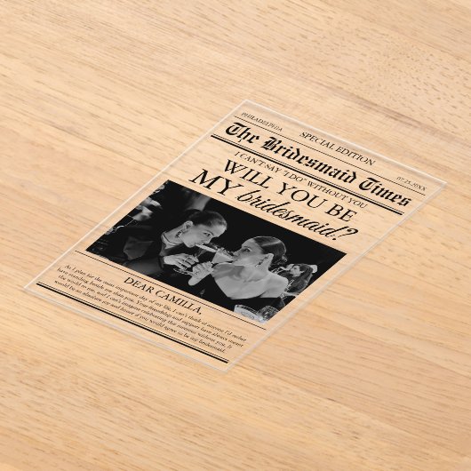 Bruidsmeisje voorstel krant foto acryl uitnodigingen (Laagn)