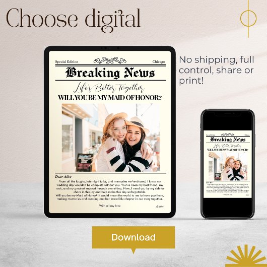 Bruidsmeisje voorstel krant Hoesje 1 foto Kaart