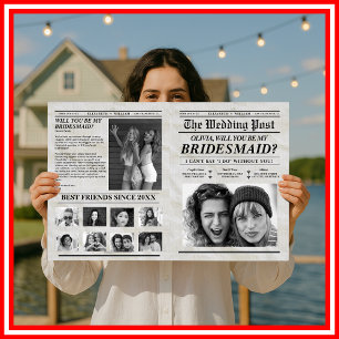 Bruidsmeisje voorstel krant Retro Maid of Honor Kaart
