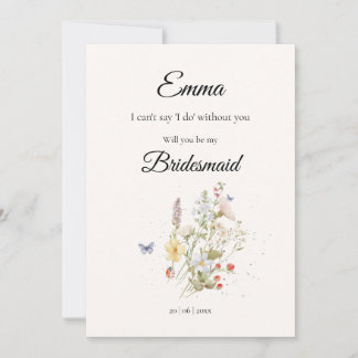 Bruidsmeisje Voorstel met Wilde Bloemen Kaart