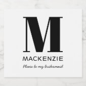Bruidsmeisje voorstel Monogram Naam Sparkling Wijnetiket (Enkel label)
