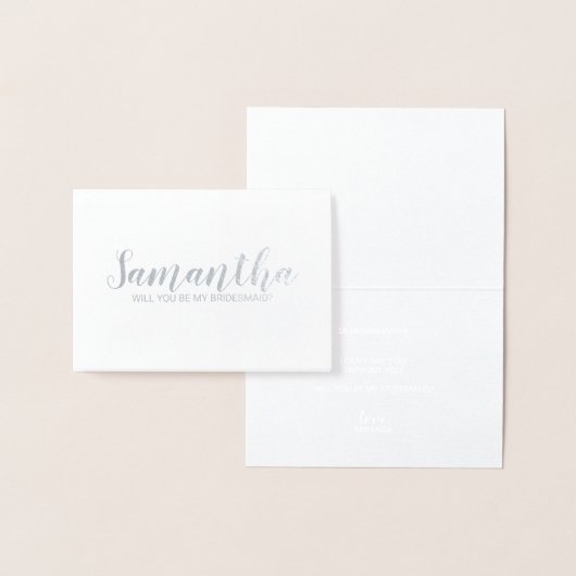 Bruidsmeisje Voorstel | Persoonlijke Naam Zilver Folie Kaarten (Display)