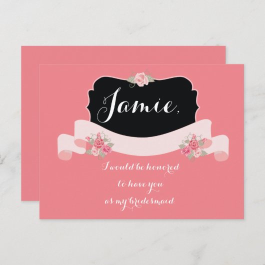 Bruidsmeisje voorstel roze bloem uitnodiging briefkaart (Voorkant / Achterkant)