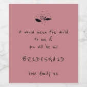 bruidsmeisje voorstel script bloemmotief stoffig R Wijn Etiket (Enkel label)