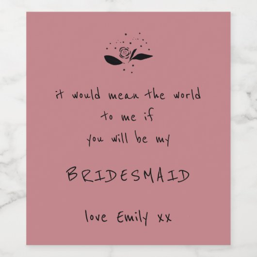 bruidsmeisje voorstel script bloemmotief stoffig R Wijn Etiket (Enkel label)