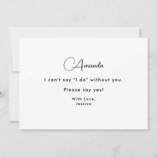 bruidsmeisje voorstel zwart wit elegante uitnodigi kaart (Achterkant)