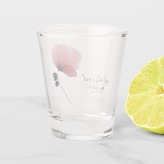 Bruidsmeisje Waterverf Blozend Klaproos Persoonlij Shot Glas (Achterkant)