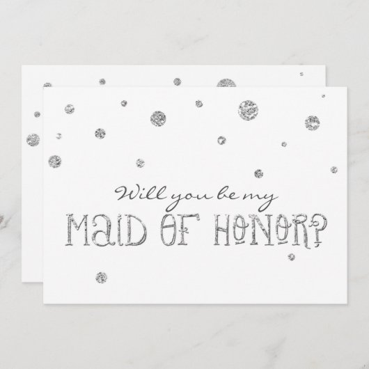 Bruidsmeisje Wit & Zilver Glitter Stippen Kaart (Voorkant / Achterkant)