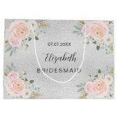 Bruidsmeisje zilver roze bloemen bruiloft groot cadeauzakje (Achterkant)