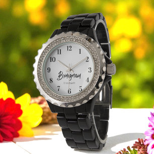 bruidsmeisje zwart wit bruiloft gunst cadeau horloge