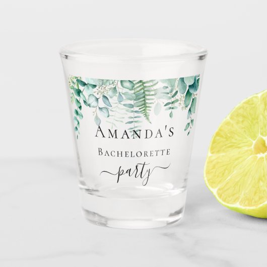 Bruidsmeisjes eucalyptus groenblijvende varens bos shot glas (Voorkant)