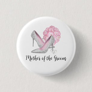 Bruidsmeisjes Zilveren Schoenen Roze Rozen Bruilof Ronde Button 3,2 Cm