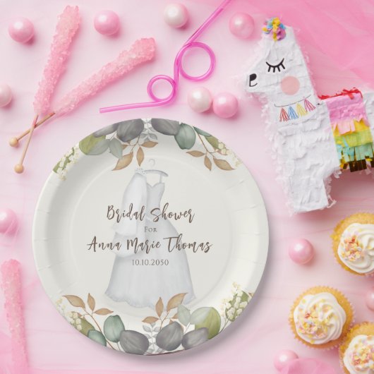 Bruidsmeisjesfeest Herfstbladeren Trouwjurk Elegan Papieren Bordje (Feest)