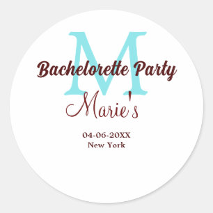 bruidsmeisjesfeest monogram naam datum plaats si ronde sticker