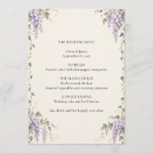 Bruidsmenu kaart van Wisteria Garden Lavendel Bloe