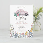 Bruidsmeubel Roze Auto Bruiloft Kaart (Staand voorkant)