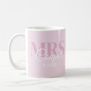 Bruidsnaam met trouwdatum Crimson Light Pink Koffiemok