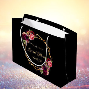 Bruidsontbijt zwarte bloemen bordeauxrood groot cadeauzakje