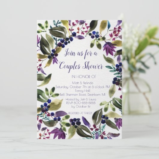 Bruidspaar huwelijksfeest uitnodiging met loofkran (Staand voorkant)