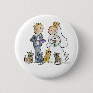 Bruidspaar Katten Papier Onderzetter Ronde Button 5,7 Cm