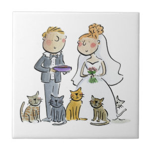 Bruidspaar Katten Papier Onderzetter Tegeltje