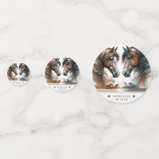 Bruidspaar Monogram Bruine Paarden Confetti (Voorkanten)