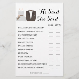 Bruidspaar Shower Spelkaart Hij Zei Zij Zei Flyer