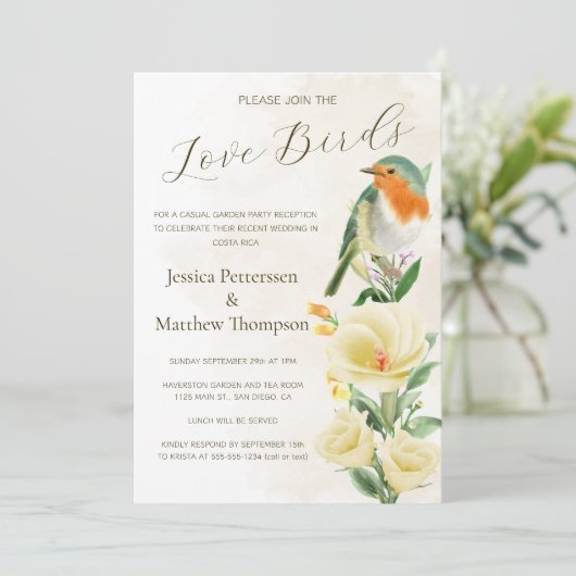 Bruidspaar Vluchten Trouwfeest Foto Bruiloftsrecep Kaart (Staand voorkant)