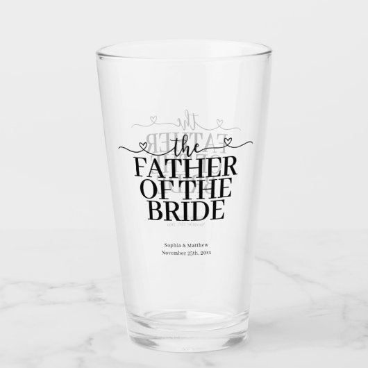 Bruidspapa Fancy Script Hart Bruiloft Glas (Voorkant)