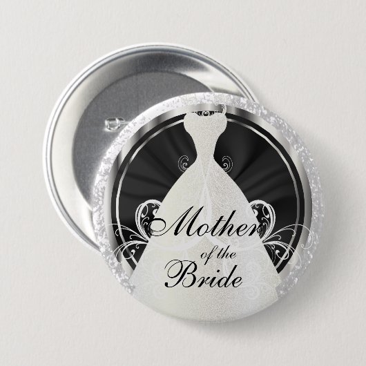 bruidspartij | Zwarte, witte en zilveraccenten Ronde Button 7,6 Cm (Voorkant /achterkant)