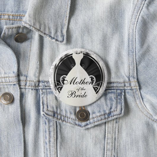 bruidspartij  | Zwarte, witte en zilveraccenten Ronde Button 7,6 Cm (In situ)